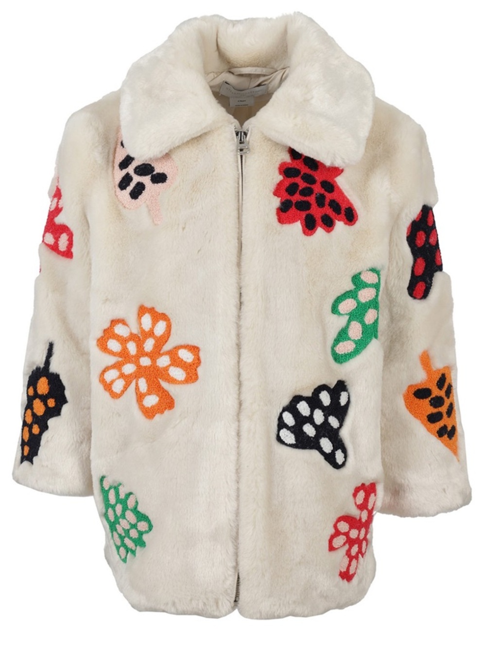 Stella McCartney Kids Cream Faux Fur Jacket with Colorful Floral Appliqués